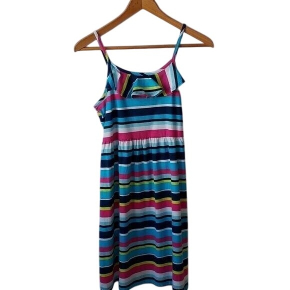 Girls XL 14-16 Striped Ruffle Sundress Multicolor Cotton Knit Beach Casual